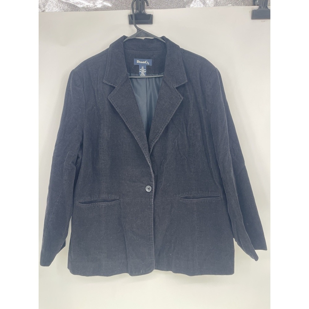 Denim & Co Blazer Womens 2X Black Corduroy‎ Blazer 100% Cotton Classic F-182